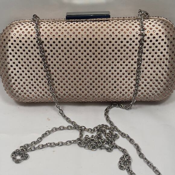 Charming Charlie RSVP Rose Colored Sequin Jeweled Hardcase Clutch Evening Bag - Picture 12 of 13